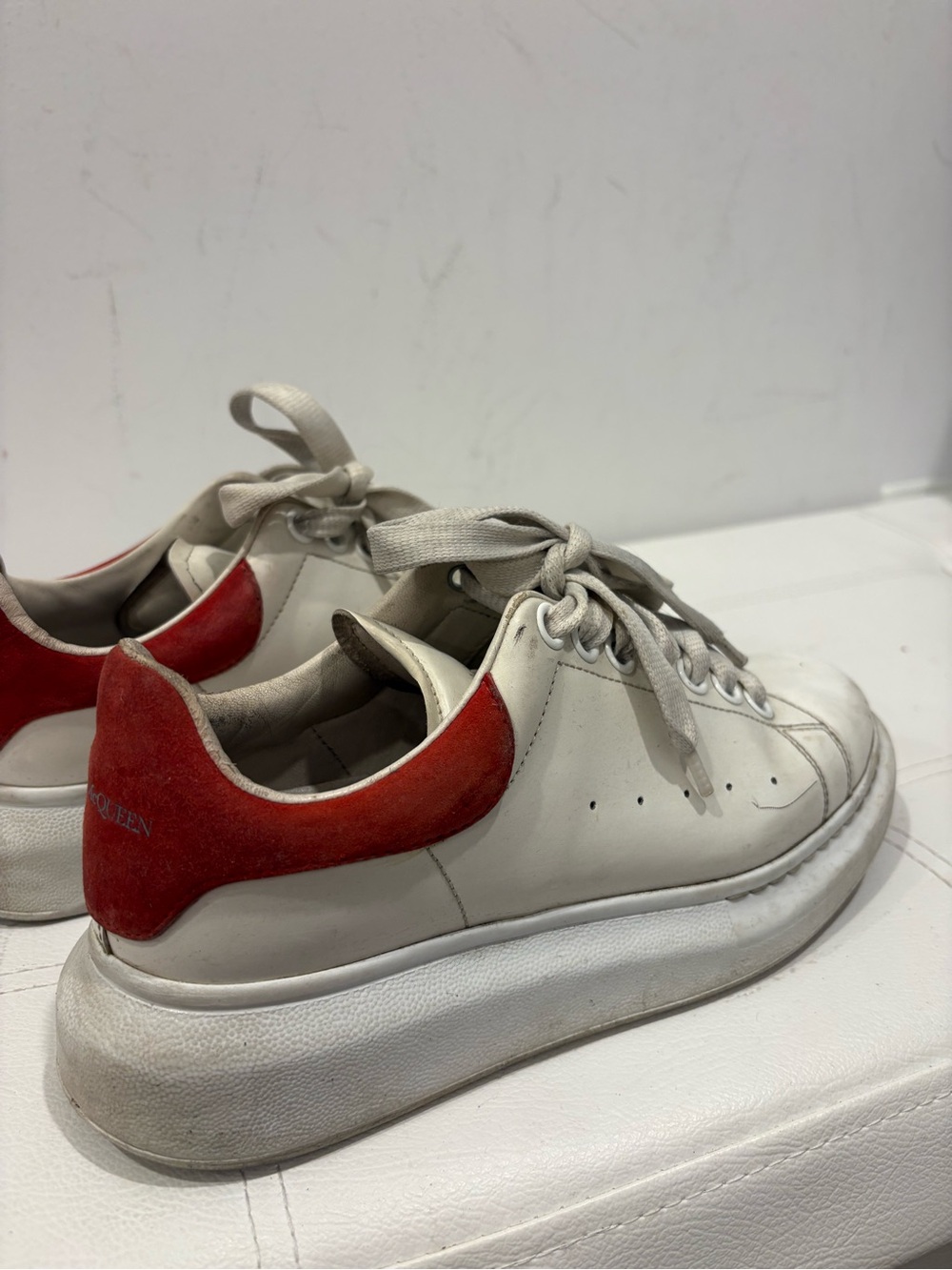 Alexander McQueen Leather Sneakers with Red Suede Heel